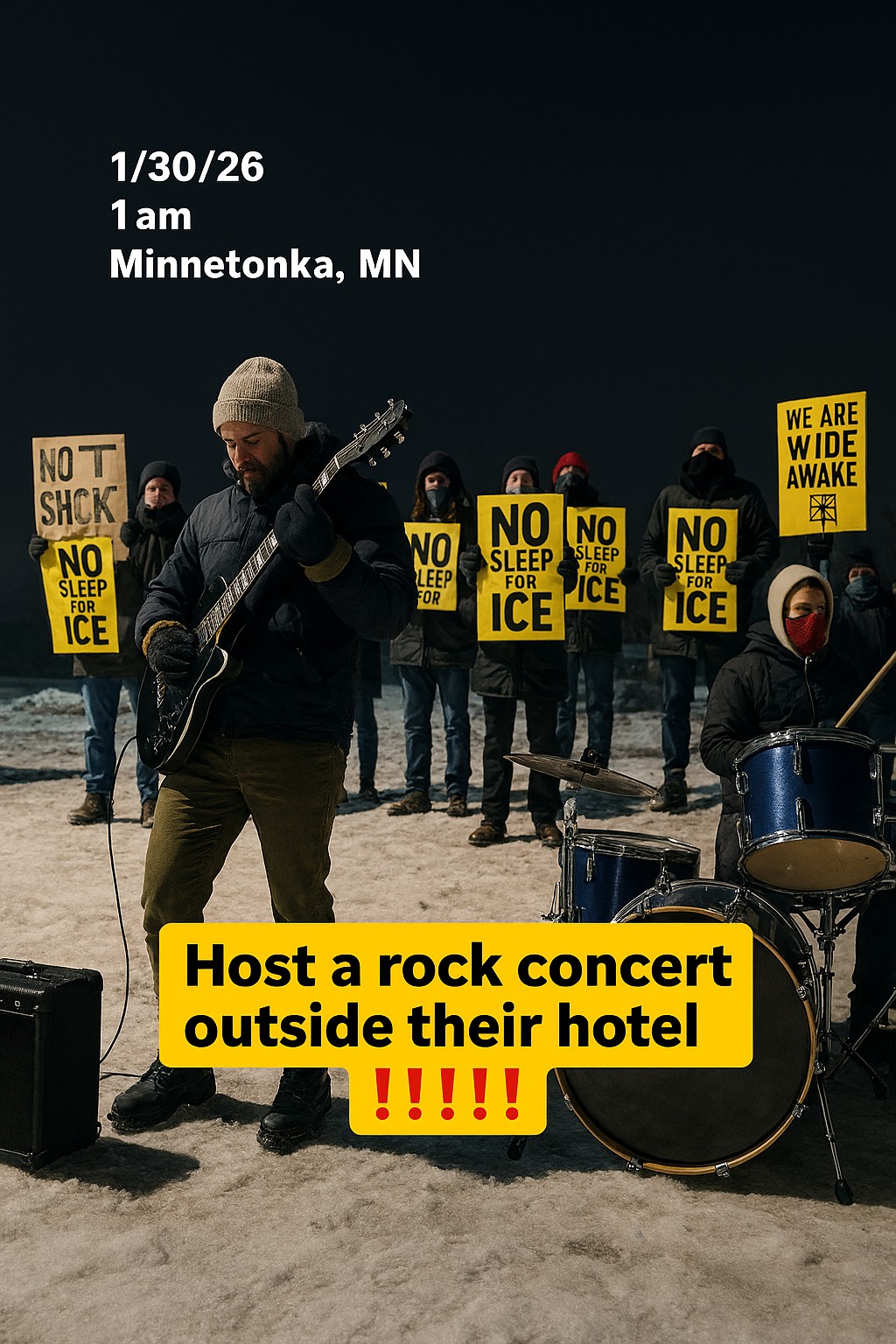 Músicos fazem apresentação de rock como protesto em frente a hotel de agentes do ICE: 'Não vão dormir'; VÍDEO