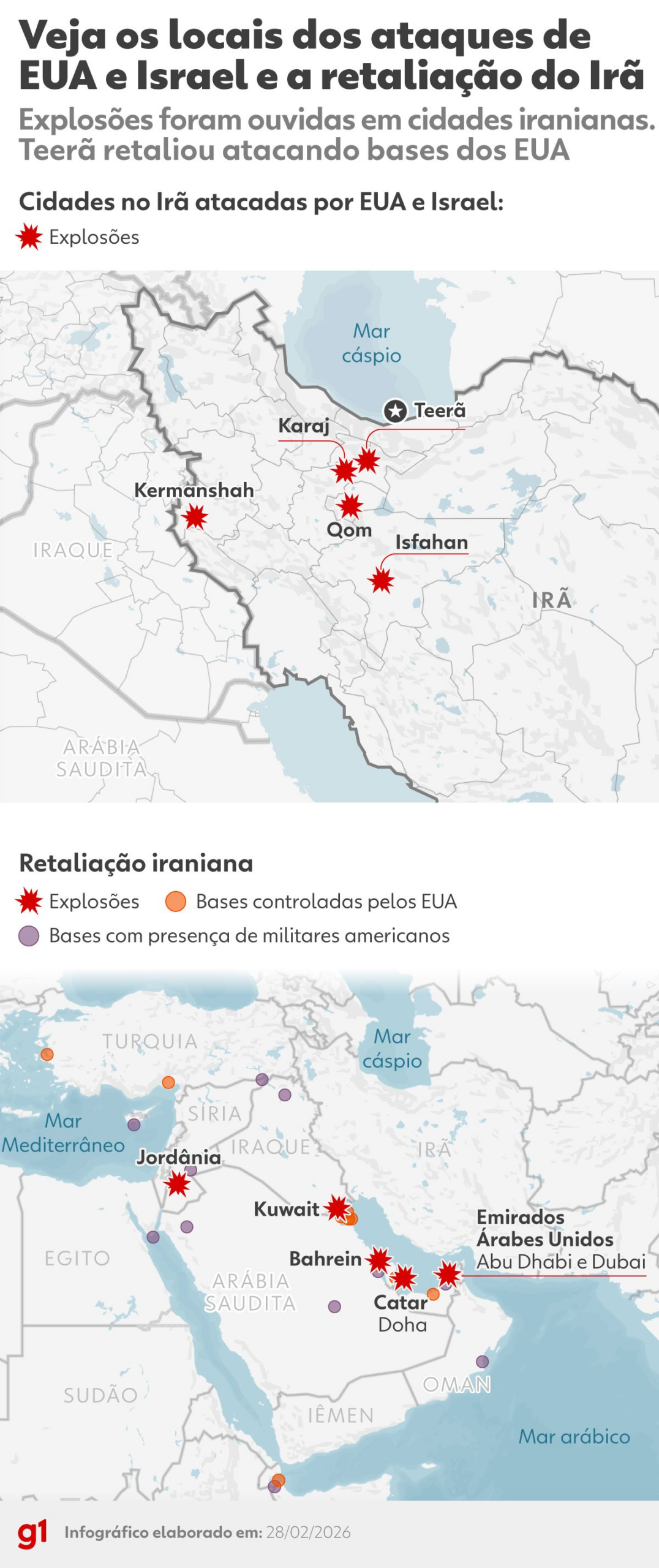 MAPA mostra cidades iranianas atacadas e locais alvos da retaliação do Irã